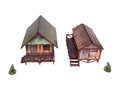 Prepainted WW2 Pacific Jungle Huts